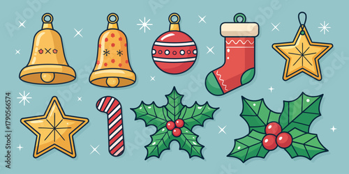 Vector illustration of christmas  illustration of christmas ornaments including bells stars and holly