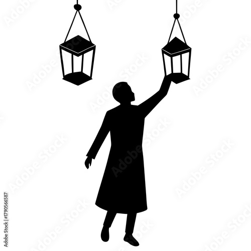 A man and lantern vector illustration