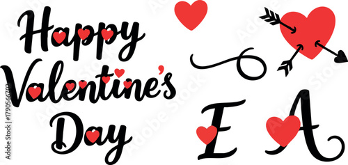 Valentine’s Day Greeting with Red Hearts and Arrow Cupid Symbols for Romantic Celebration Vector Design