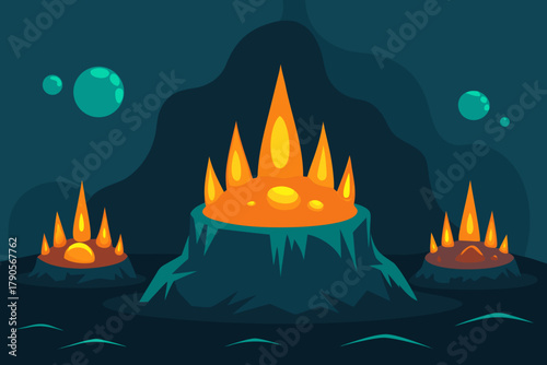 Cartoon glowing deep sea vents vector illustration