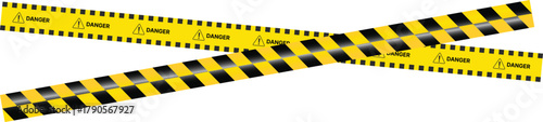 Yellow Black Stripes Line Tape and Caution Barrier Icon set. Warning Ribbon and Critical Safety Alert Symbols. Construction Tape and Danger Zone sign. Hazard Sign and Industrial Warning Border Icon