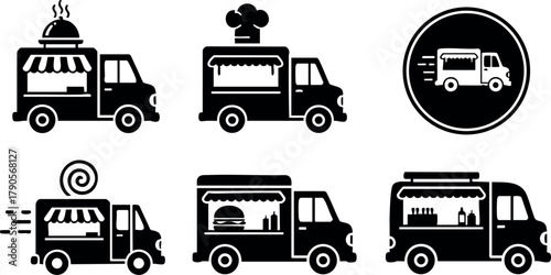 Food truck icon set with delivery and fast service concept vector collection