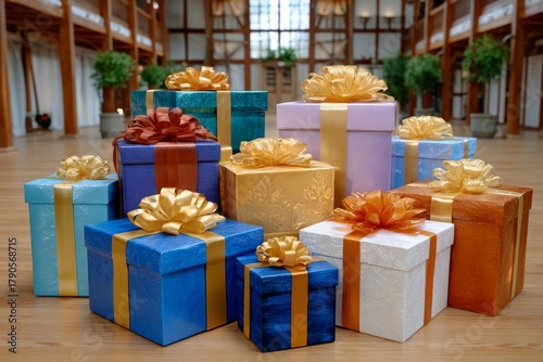 Boxes with gifts. Generative AI