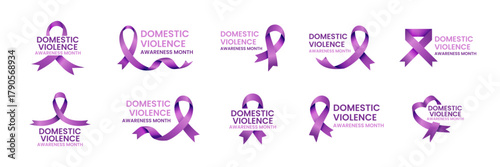 Purple Ribbon Domestic Violence Awareness Month Vector Set