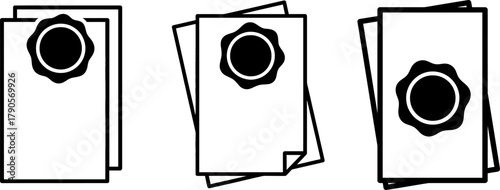 Three documents with wax seals stacked and overlapping