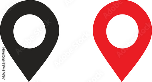 “Map Pointer and Location Marker Vector — Minimal GPS Icon Collection in Red and Black for Route, Travel, and Position Tracking Design Use”