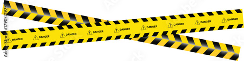Yellow Black Stripes Line Tape and Caution Barrier Icon set. Warning Ribbon and Critical Safety Alert Symbols. Construction Tape and Danger Zone sign. Hazard Sign and Industrial Warning Border Icon