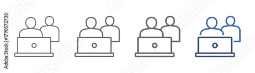 
outline icon sheet mentoring with design of two people and one laptop