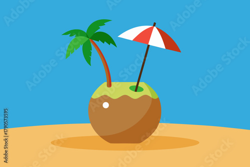 Cartoon coconut beach shade vector illustration