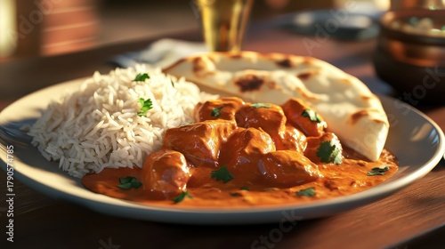 Fototapeta Naklejka Na Ścianę i Meble -  Close up of delicious Indian Butter Chicken Curry on a plate