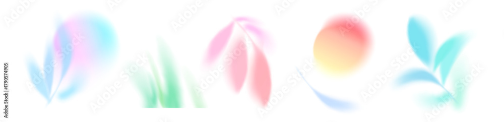 Fototapeta premium Gradation blurry leaf shape isolated. Pastel abstract nature shape, color shadow, gobo for gradient abstract season design. Vector mesh illustration