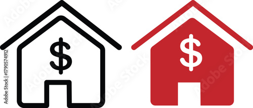 House with dollar sign icon set. icon with house dollar sign and circular arrows. editable stroke, outline, and solid styles. 
