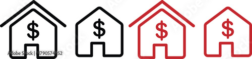 House with dollar sign icon set. icon with house dollar sign and circular arrows. editable stroke, outline, and solid styles. 
