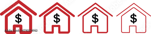 House with dollar sign icon set. icon with house dollar sign and circular arrows. editable stroke, outline, and solid styles. 
