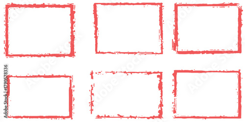 Grunge red rectangular frames with rough edges on a clean white background.
