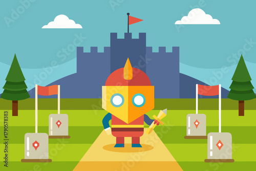 Cartoon knight tournament field vector illustration