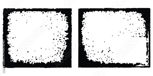Grunge distressed black border frames on white background vector artwork