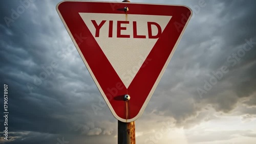 Dramatic Road Sign Against Stormy Sky, Leading Into The Horizon, Cinematic Footage