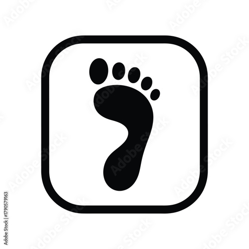 Black footprint icon inside a rounded square frame