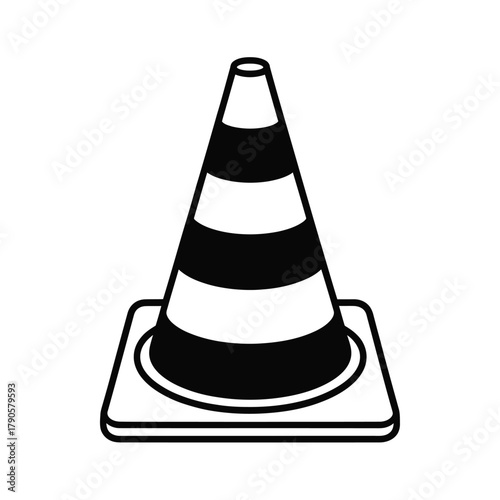 Black and white illustration of a traffic cone with reflective stripes