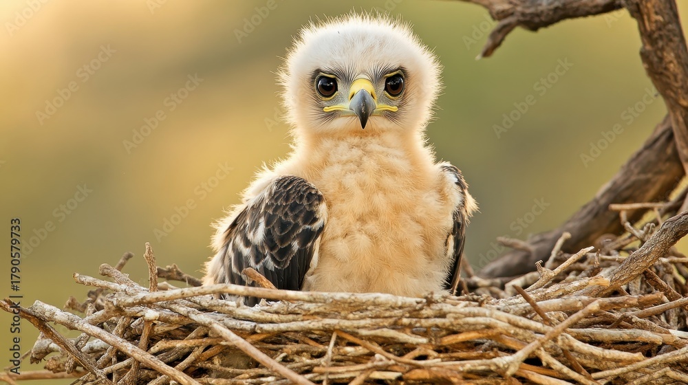 Obraz premium Cute Harpy Eagle Chick Staring at the Camera in Its Nest