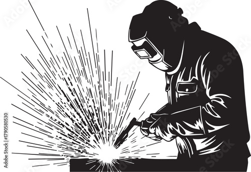 Classic woodcut style illustration of a person engaged in the winter chore of snow removal, clearing a path with a shovel while wearing warm clothes