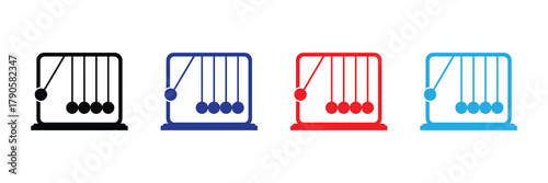 Newton's cradle physics science concept icon set showing balance, motion, and energy isolated on white background