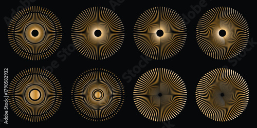 Vintage sunburst collection. Bursting sun rays. Fireworks. Logotype or lettering design element. Radial sunset beams. A collection of three minimalist sunburst in a vintage, bohemian style. Eps 10. 