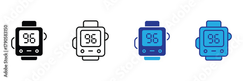 Digital pulse oximeter icon set for health monitoring and medical applications, vector isolated on white background