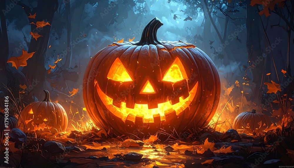 Naklejka premium Spooky Halloween Pumpkin Jack-o-lantern.