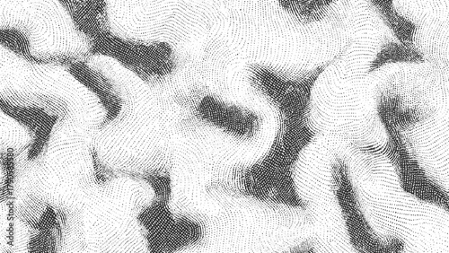 Black and white abstract pattern of swirling dots and textured shapes vector