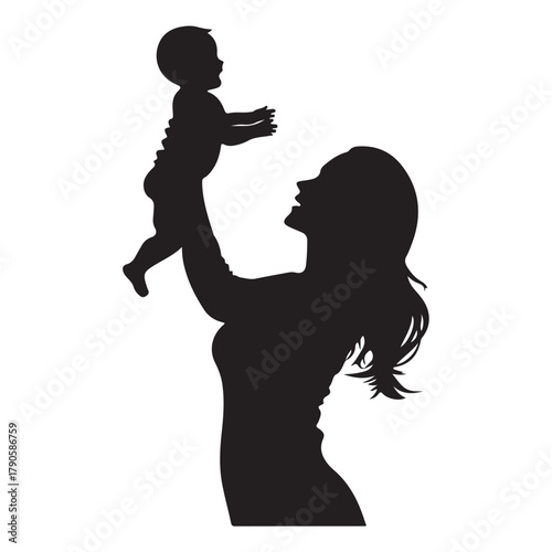 Mother and cute baby silhouette illustration 