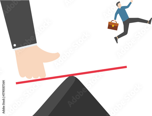 Support, business consultant. Two businessmen playing a seesaw

