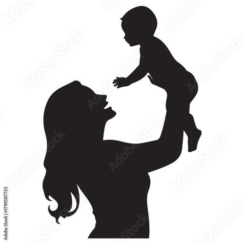 Mother and cute baby silhouette illustration 