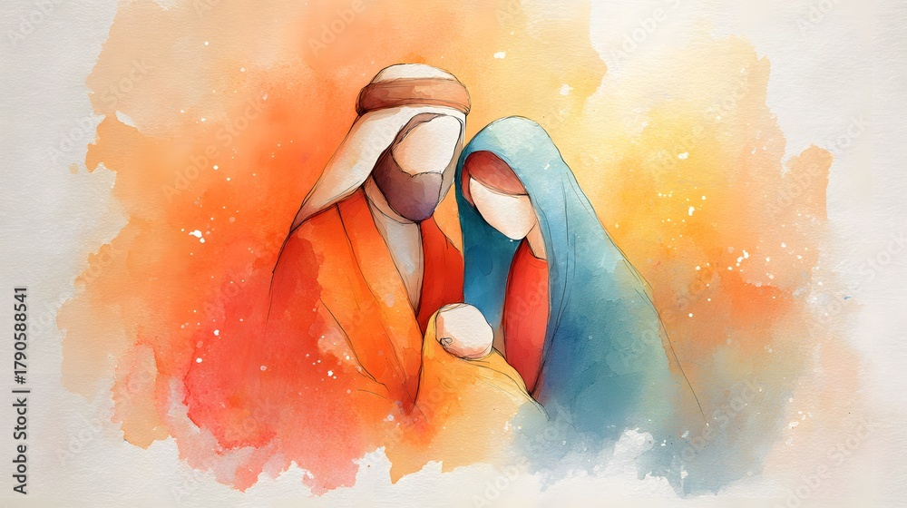 custom made wallpaper toronto digitalWatercolor illustration of holy family with gentle radiant background