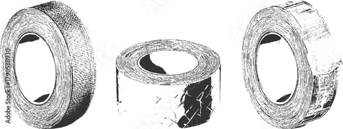 Three rolls of tape with textured surfaces and a diamond pattern adhesive material
