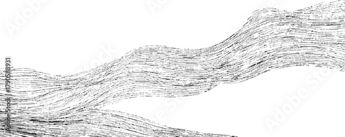 Black and white abstract wavy lines texture with rough brush strokes and dots background