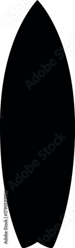 Black surfboard silhouette isolated on white background