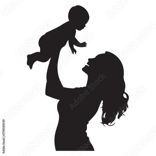 Mother and cute baby silhouette illustration 