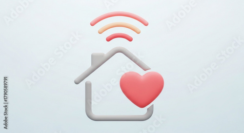 A house with a heart and wifi symbol, symbolizing love, home, and connection