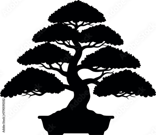 Minimalist black bonsai tree silhouette