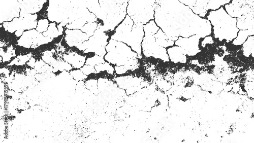 Black cracked texture on white background abstract pattern vector