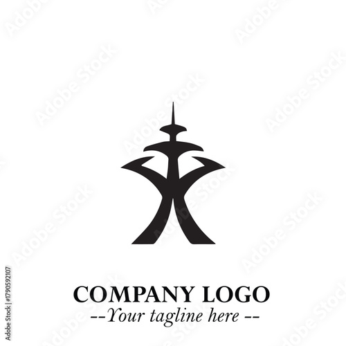 Tower Logo Symbol in Black on the White Background with Simple Modern Architecture Design