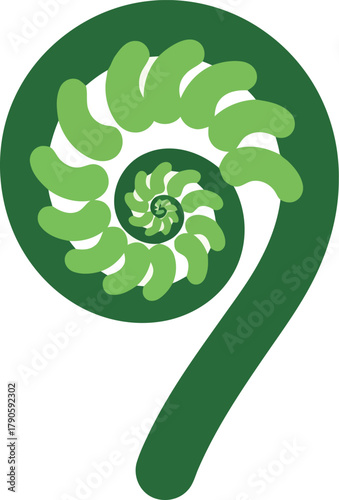 Green fern frond spiral logo