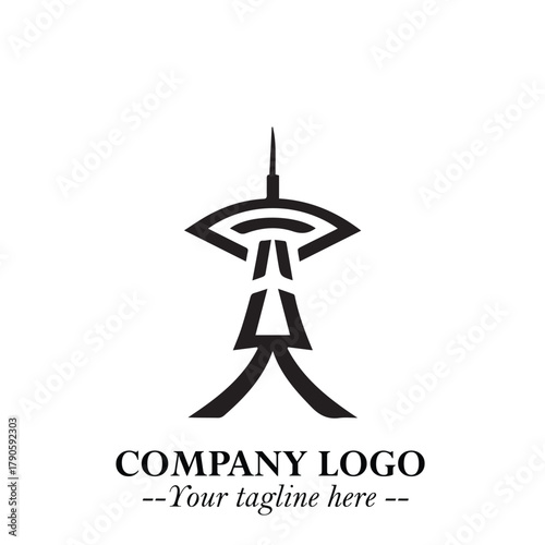 Tower Logo Symbol in Black on the White Background with Simple Modern Architecture Design
