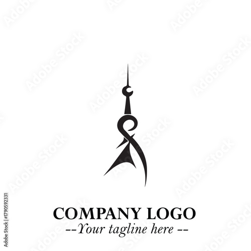 Tower Logo Symbol in Black on the White Background with Simple Modern Architecture Design