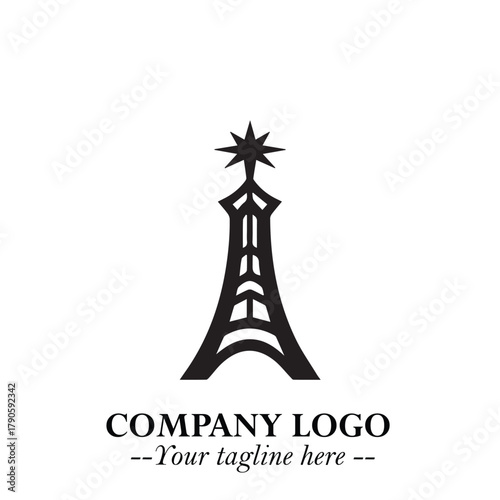 Tower Logo Symbol in Black on the White Background with Simple Modern Architecture Design