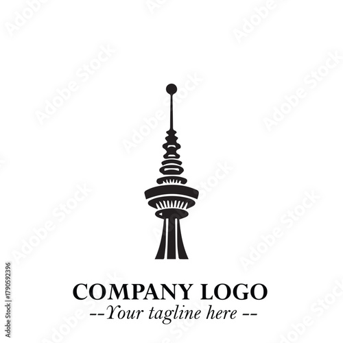 Tower Logo Symbol in Black on the White Background with Simple Modern Architecture Design