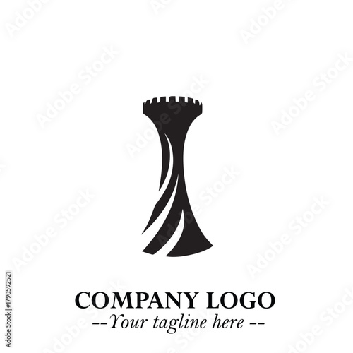 Tower Logo Symbol in Black on the White Background with Simple Modern Architecture Design