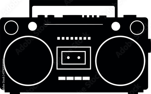 Retro boombox silhouette vintage music player icon